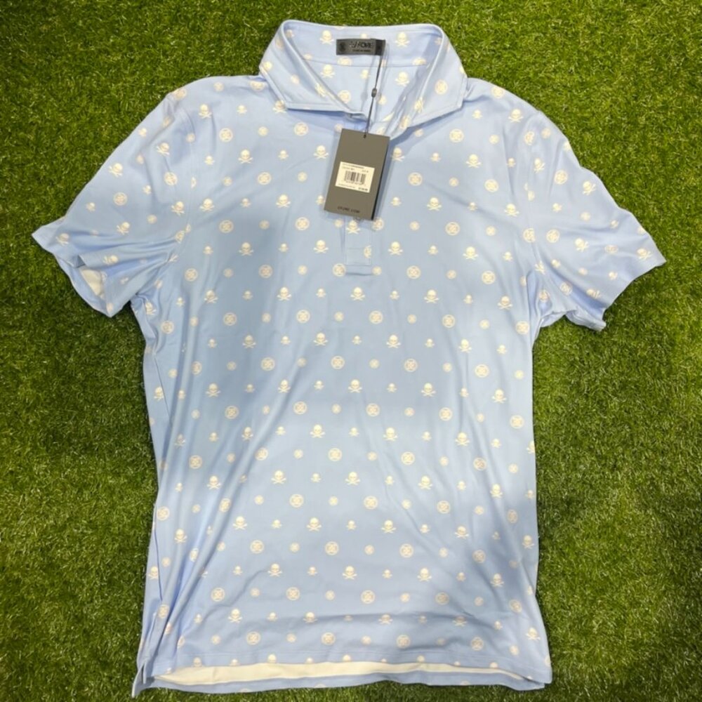 G/Fore Mens M Golf Shirt Polo Sleeve Logo Skulls & Tees Print Sky G4MA23K065O